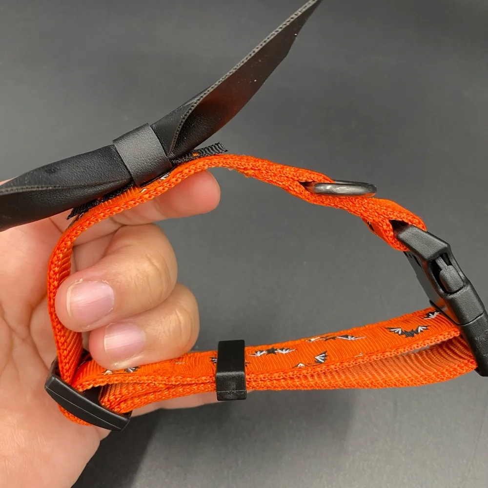 Dog size small/medium orange bat bowtie pet collar